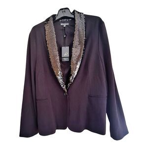 Adrianna Papell Sequin Lapel Ponte Blazer Tuxedo Black Party Jacket NWT size XL